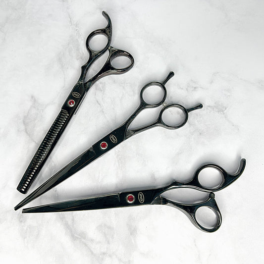 Set De Tijera Lisa + Tijera Entre sacadora + Barbera De 7" Con Estuche CMS Cosmos